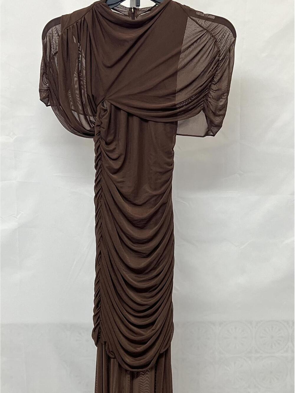 Amanda Uprichard x REVOLVE Evianna Mesh Gown in Chocolate Brown - Picture 9 of 12